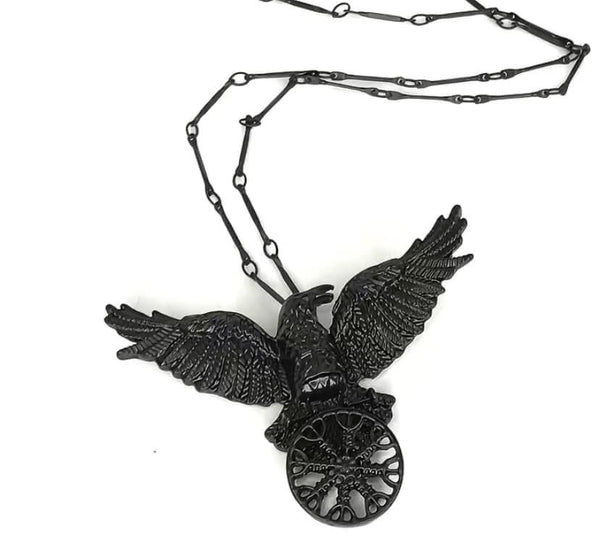 J4538  ONE (1) Black Metal Raven Pendant/Necklace