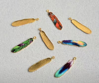 P4823  Set of EIGHT (8) Gold Plated Painted Feather Pendants