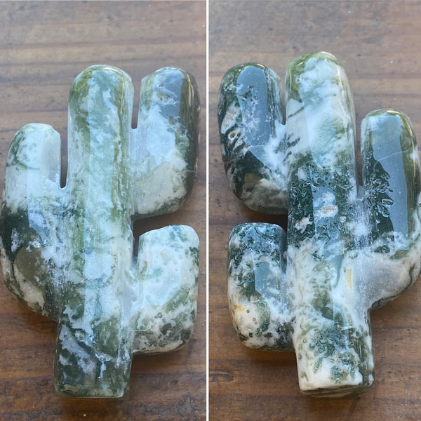 G5433  ONE (1) Carved Moss Agate Cactus