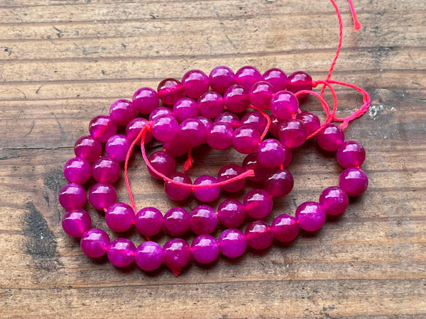 B5227  ONE (1) FULL Strand of Dyed Jade Gemstone Beads “Hot Pink”