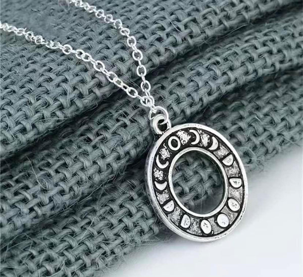 J2236  ONE (1) Stainless Steel Metal “Moon Phase” Curbed Chain Necklace