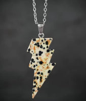 J2733  ONE (1) Dalmatian Jasper Lightening Bolt Carved Pendant with Necklace