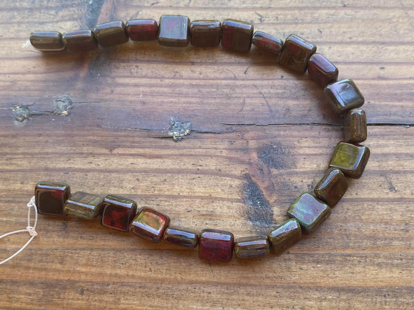 B9113  ONE (1) FULL Strand of Bloodstone Square Gemstone Beads