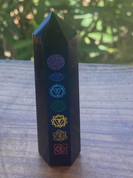 GEM5524  ONE (1) Carved Chakra Elements Onyx Tower