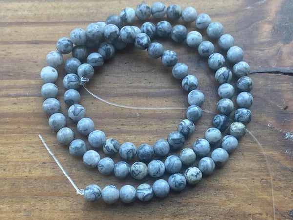 B9913  ONE (1) FULL Strand of Map Stone Jasper Beads