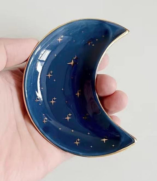 L2301  Stunning Ceramic Half Moon Ring Display “Blue/Gold Trim”