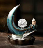 L2300  Stunning Ceramic Half Moon “Backflow” Incense Cone Display with a Glass Sphere