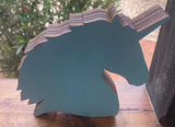 N0445  ONE (1) Carved Wooden Unicorn Painted in Teal