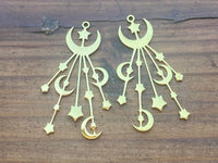 M1112  Set of TWO (2) Gold Plated Moon/Star Burst Pendants