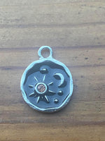 M0500  ONE (1) Silver Plated Copper Sun and Half Moon Pendant