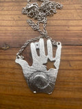 J5556  ONE (1) Silver Plated Metal Necklace with a Mixed Metal Hand Pendant