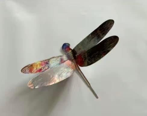 L2323  ONE (1) Flame Painted Metal Dragonfly Wall Hanging