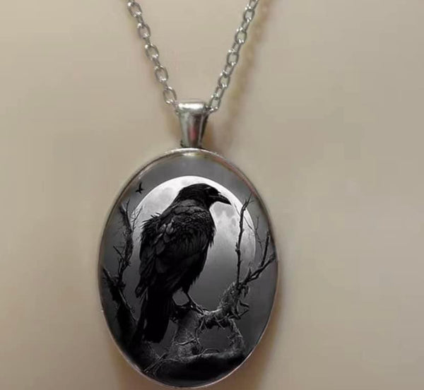 J8422  ONE (1) Raven Carven Hematite Pendant Necklace