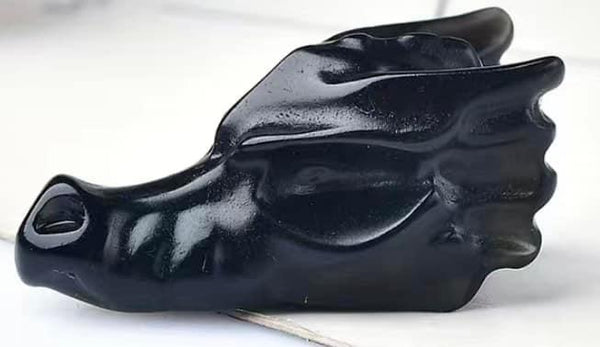 G1759  ONE (1) Small Carved Obsidian Dragon Head