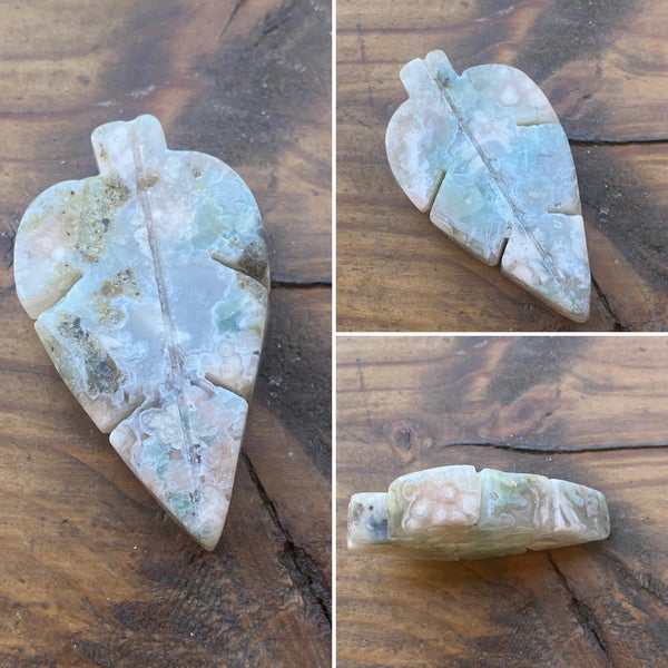 G4422  ONE (1) Carved Cherry Blossom Agate Leaf