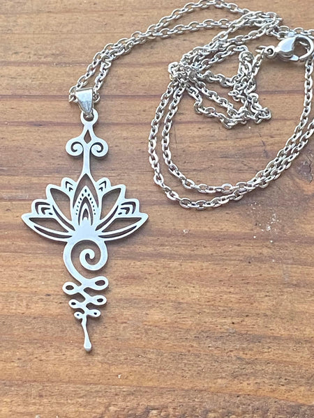 J1104  ONE (1) Silver Plated Lotus Pendant/Necklace