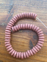 B9955  ONE (1) FULL Strand of Dyed Pink Lava Rock Disc Beads