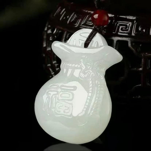 J5515  ONE (1) Carved “Money Bag” in White Jade Car Hanger