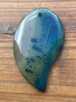 P3861  ONE (1) Dyed Agate Apostrophe Shaped Pendant “Blues”