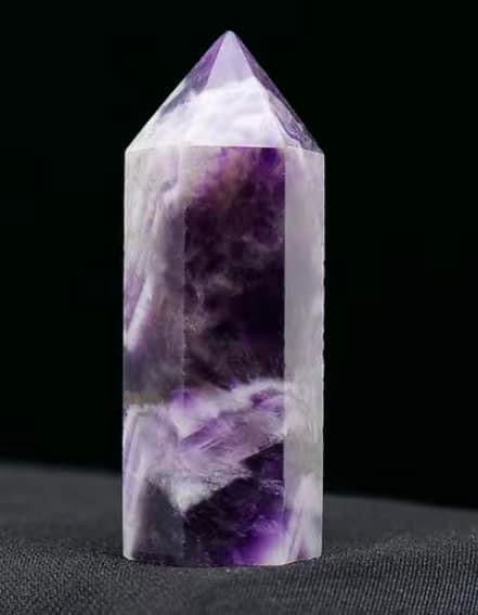 G2246  ONE (1) Carved Polished Chevron Amethyst Pointed Tower “Small”