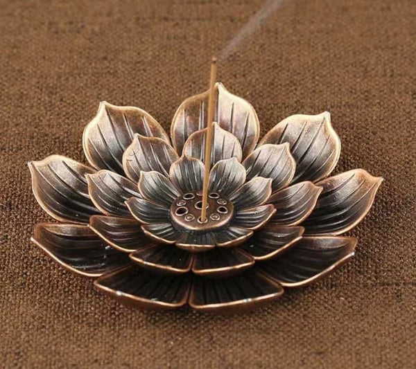 N1414  ONE (1) Copper Metal Lotus Flower Incense Holder