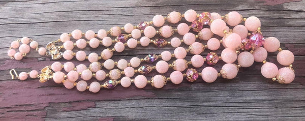 V1025  Stunning Vintage Austrian Aurora Borealis and Sugar Beaded Triple Tiered Necklace