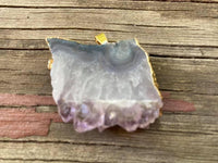 P1885  Chevron Amethyst Electroplated Gold Sliced Druzy Pendant