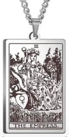 J0664  ONE (1) Stainless Steel Etched Tarot Card Necklace “The Empress”