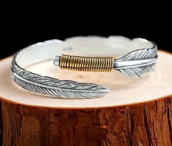 J2232  Stainless Steel Metal Bangle - Feather