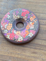 P5045  ONE (1) Peruvian Ceramic Floral Donut Pendant “Brown”