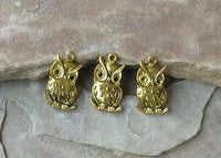 M0454  THREE (3) Gold Plated Metal Owl Charms/Pendants