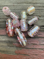 V0581 Vintage Foiled Glass Beads “Pink” Circa 1976