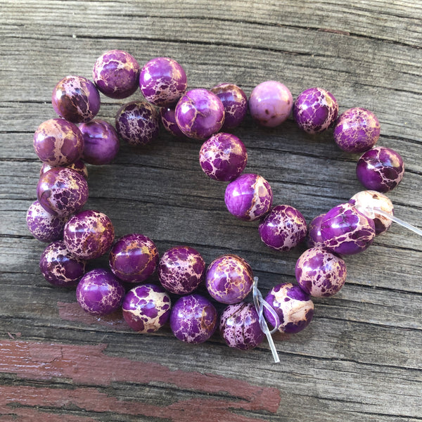 B3683  FULL Strand of Dyed Imperial Jasper Beads “Purple”