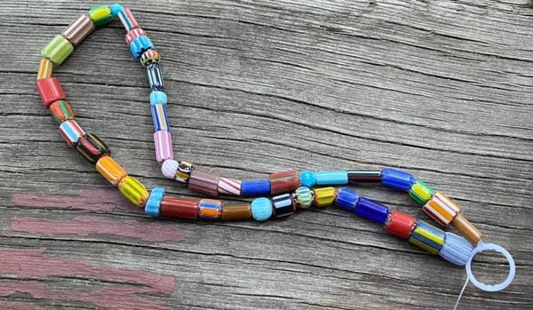 B3498  FULL Strand of Vintage Chevron Lampwork Glass Beads “Multi”