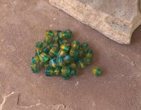 B3188  TEN (10) Lamp Work Glass Beads “Yellow/Green”