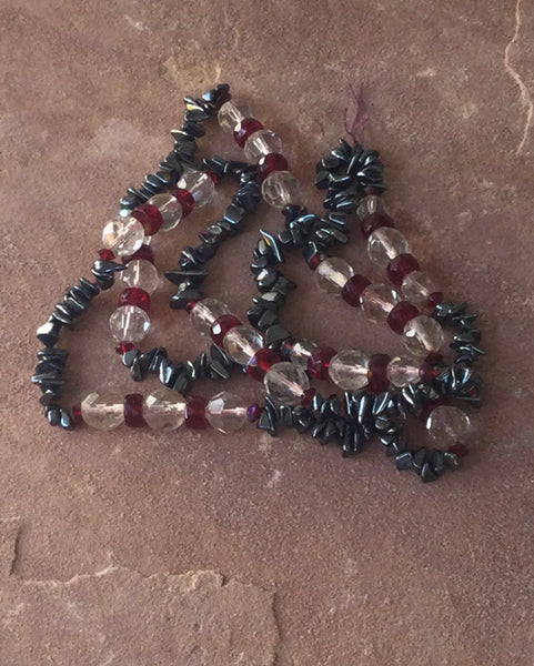 B3089  FULL Strand of Vintage Hematite and Czech Glass Beads