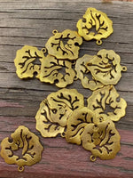 M0354  SIX (6) Antique Brass Leaf Pendants/Connectors