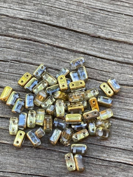 B4124   THIRTY (30) Czech Glass Bar Beads “Clear/Bronze”