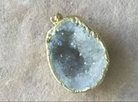 J0404  ONE (1) Gold Electroplated White Quartz Druzy Pendant