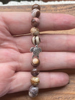 J0619  Handmade Australian Zebra Jasper with Silver Plated Turtle Bracelet