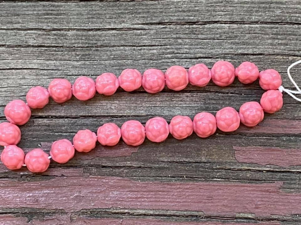 B3675  FULL Strand of Vintage Czech Glass Rose Beads “Rose” Circa 50’s