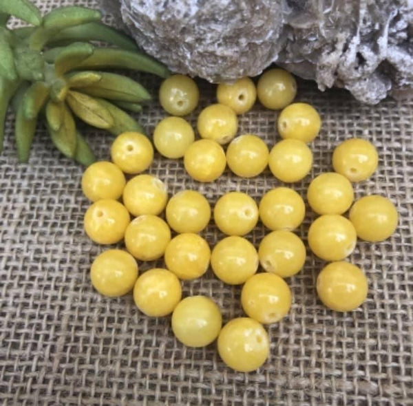 B2205  THIRTY (30) Vintage Dyed Jade Beads “Yellow” Circa 1980’s