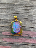 P1809  Titanium Druzy set in Gold Plated Metal Pendant