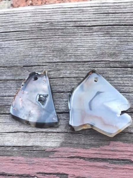 P0559  TWO (2) Banded Sliced Agate Pendants