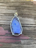 P1443  Dyed Quartz w/ Silver Metal Setting Pendant “Blue”