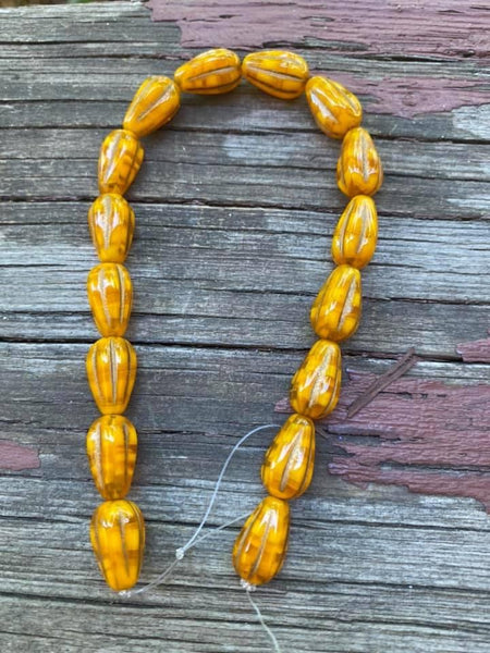 B3748  FULL Strand of Czech Glass Beads “Burnt Yellow”