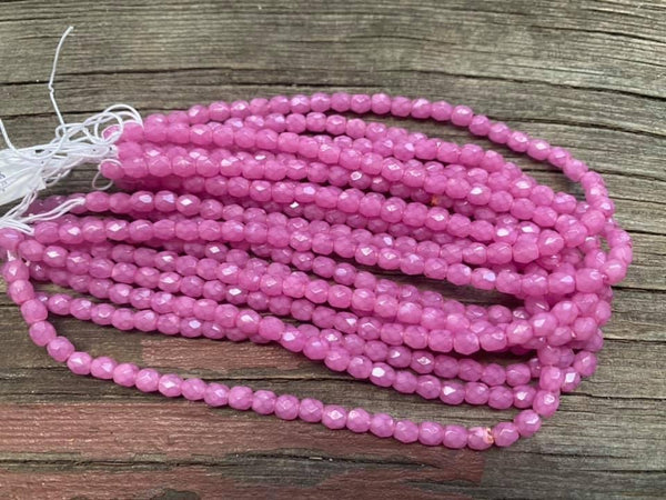 B3405  FULL Strand of Vintage Faceted Czech Glass Beads “Pink”