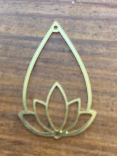 M0408  ONE (1) Hand Etched Raw Brass Lotus Flower Pendant