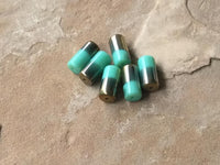 B3897  SIX (6) Czech Glass Tube Beads “Mint/Bronze”