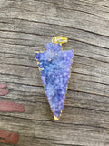 P1167   Electroplated Amethyst Druzy “Gold” Metal Arrowhead Pendant